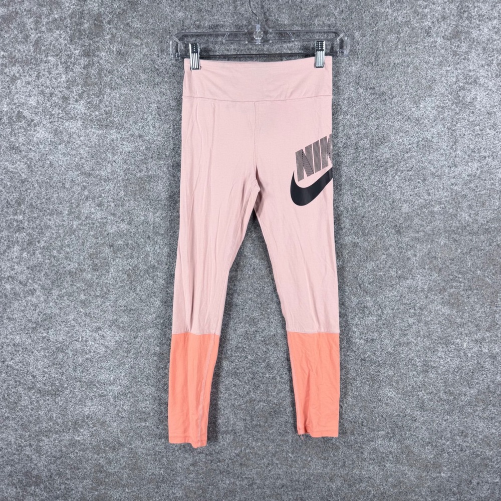 Nike Girls Large Pink & Peach Colorblock Logo Leggings Athletic Pants DV0356-601